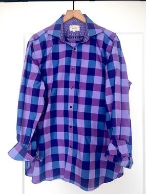TED BAKER purple, lilac, and blue plaid button-down shirt, size 17